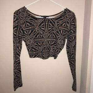 Gold and black detailed long sleeve crop top